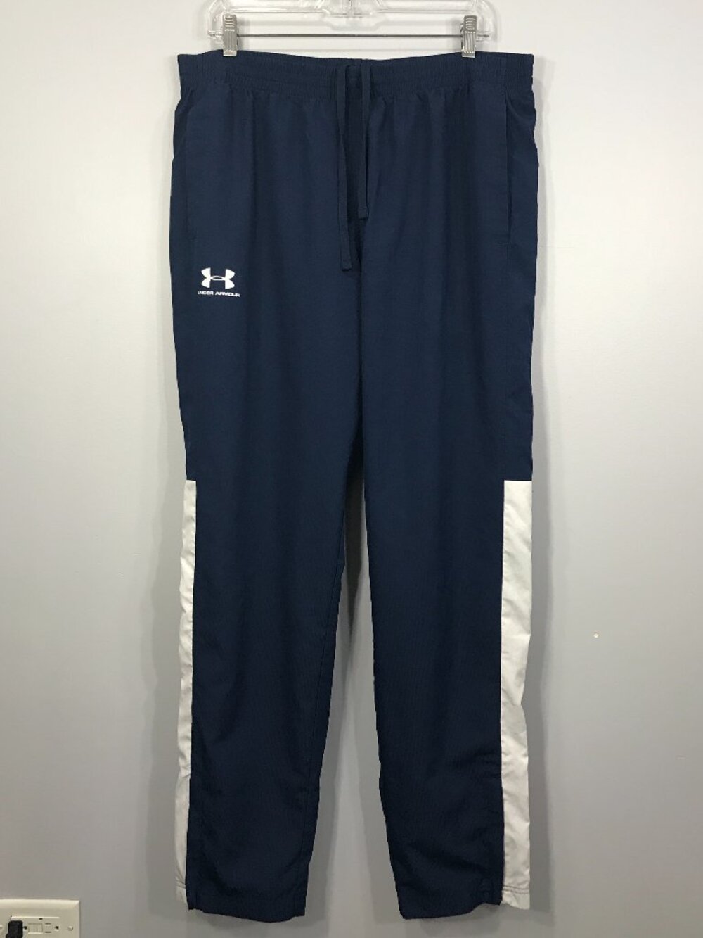 Under Armour Sweatpants Men XL Blue Windbreaker Drawstring Mesh Ankle Zip Active